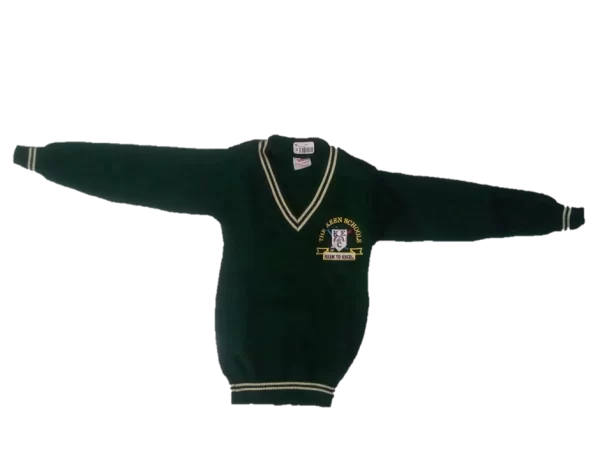 Green & cream yellow striped Sweater with logo